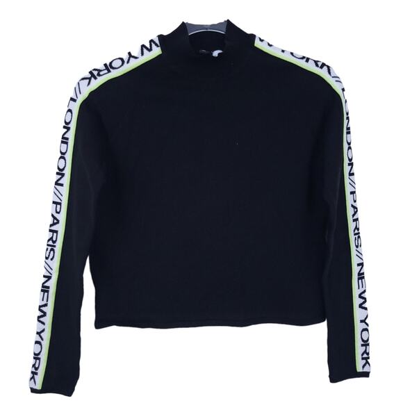 Divided H&M Crop Sweater Medium Juniors Black New York London Paris Down Sleeve - Picture 1 of 5